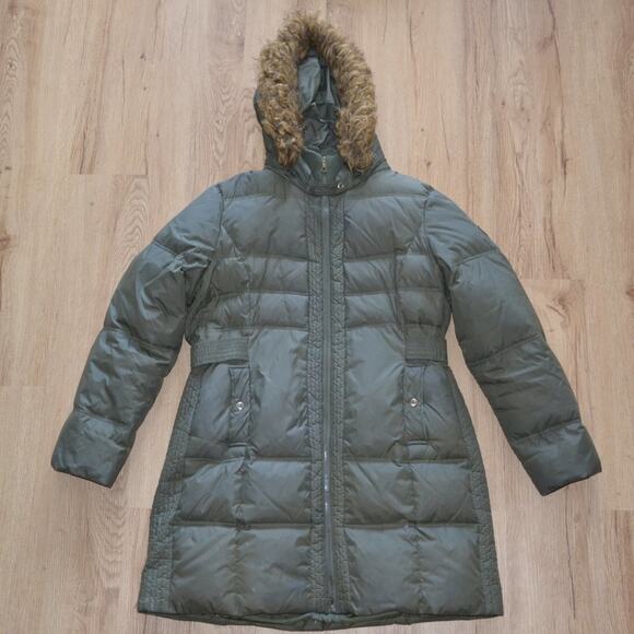 Larry Levine Puffer Jacket Coat Faux Fur Hood Green Size XL - Picture 2 of 5